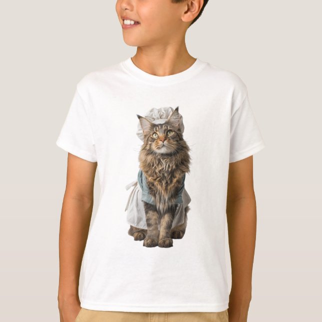 T-shirt Mignon Chat Fluffy Cuisinier Enfants (Devant)