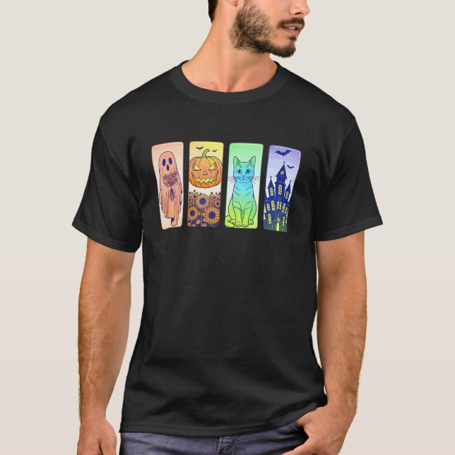 T-shirt Mignon chat Halloween pastel citrouille saison eff (Devant)