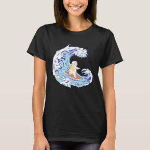 T-shirt Mignon chat japonais surfant les grosses vagues
