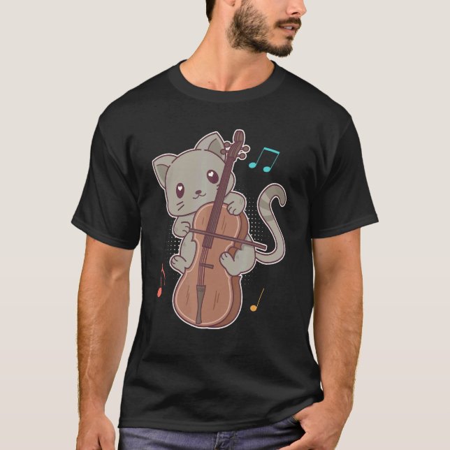 T-shirt Mignon Chat Jouant Du Violoncelle Japonais (Devant)