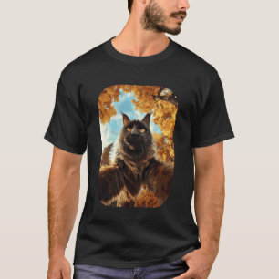 T-shirt Mignon chat Maine Coon selfie feuilles d'automne f