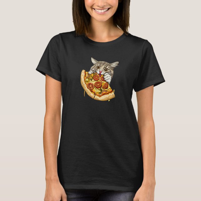 T-shirt Mignon Chat Mange Pizza  1 (Devant)