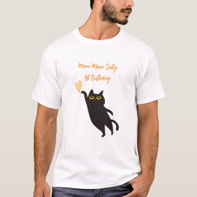 T-shirt mignon chat noir (Devant)