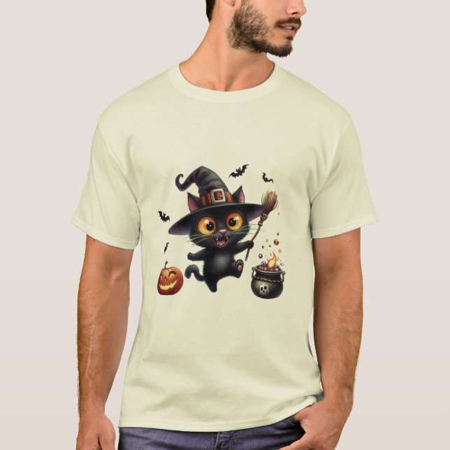 T-shirt Mignon chat noir Halloween sorcière ✨🐾🎃 (Devant)