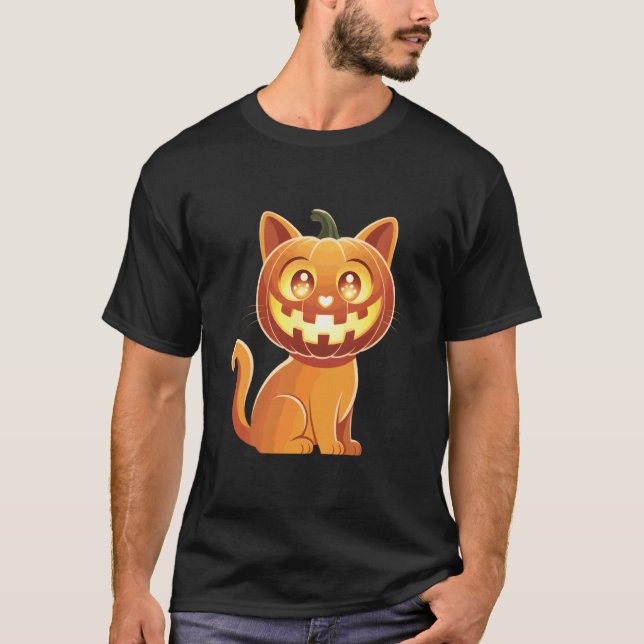 T-shirt Mignon chat orange d'Halloween Jack-O-Lantern Citr (Devant)