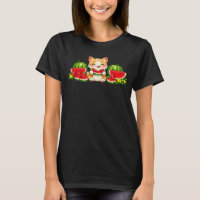 Mignon Chat Pastèque Kawaii Été Dessin Animé