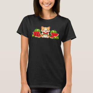 T-shirt Mignon Chat Pastèque Kawaii Été Dessin Animé