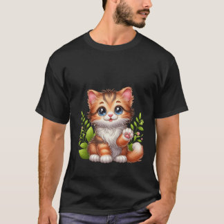 T-shirt Mignon chat roux duveteux agitant la main en signe