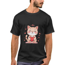 Mignon chat roux serrant un cœur rouge d'amour Art