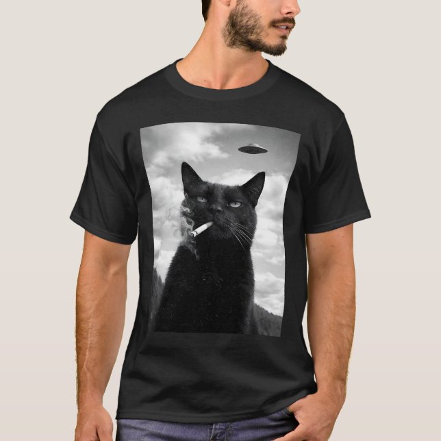 T-shirt Mignon Chat Ufo Mème Selfie Alien (Devant)
