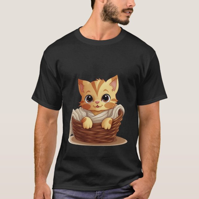 T-shirt Mignon Chaton dans un Panier Couverture Confortabl (Devant)