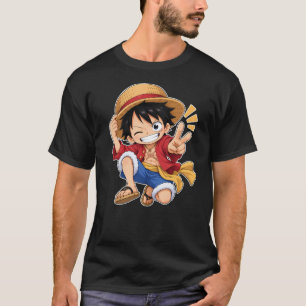 T-shirt Mignon Chibi Monkey D. Luffy One Piece Anime Paix