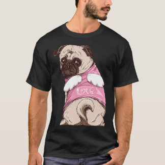 T-shirt Mignon chien carlin avec costume et ailes d'ange d