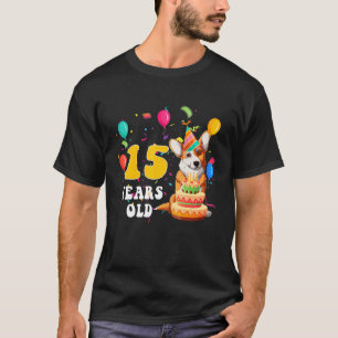 T-shirt Mignon chien carlin de 15 ans Fête d'anniversaire
