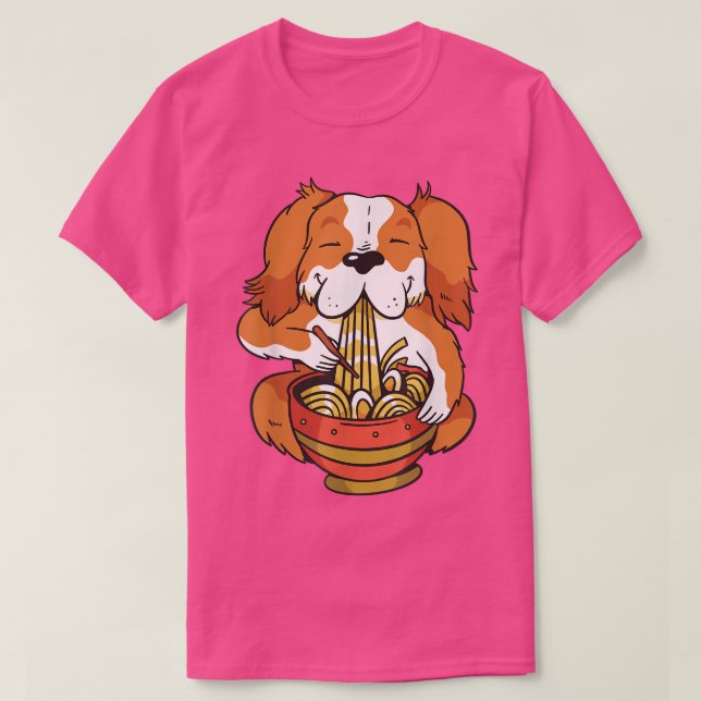 T-shirt mignon chien nourrit une soupe de ramen avec des n (Design devant)