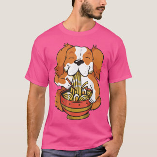 T-shirt mignon chien nourrit une soupe de ramen avec des n
