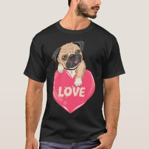 T-shirt Mignon chien Pug avec coeurs d'amour Classique  24