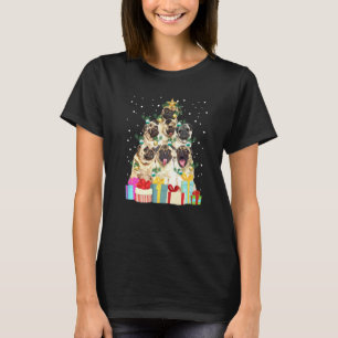 T-shirt Mignon chien Pug Lumières de sapin de Noël Papa ch