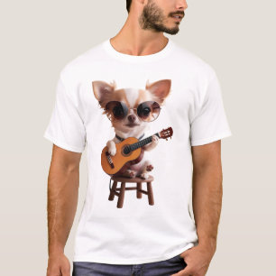 T-shirt mignon chihuahua jouant de la guitare classique de