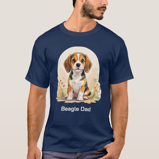T-shirt Mignon chiot Beagle noir et feu Papa Beagle (Devant)