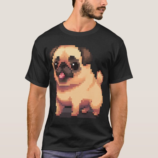 T-shirt Mignon chiot Carlin beige - Pixel art (Devant)