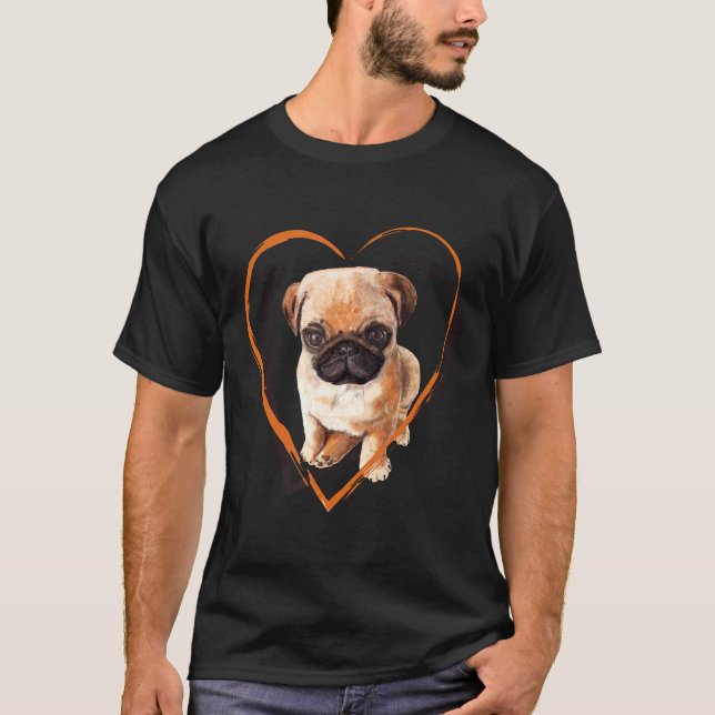 T-shirt Mignon chiot Pug dans un cœur (Devant)