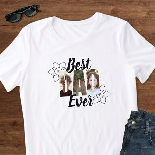 T-shirt Mignon Collage Photo Meilleur Papa Noir & Blanc