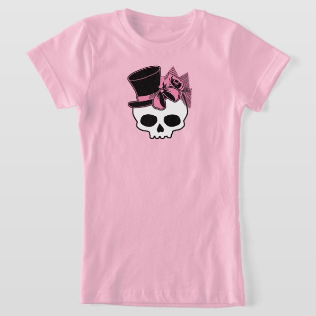 T-Shirt Mignon Crâne avec chapeau Rose rose Bow (Poser)