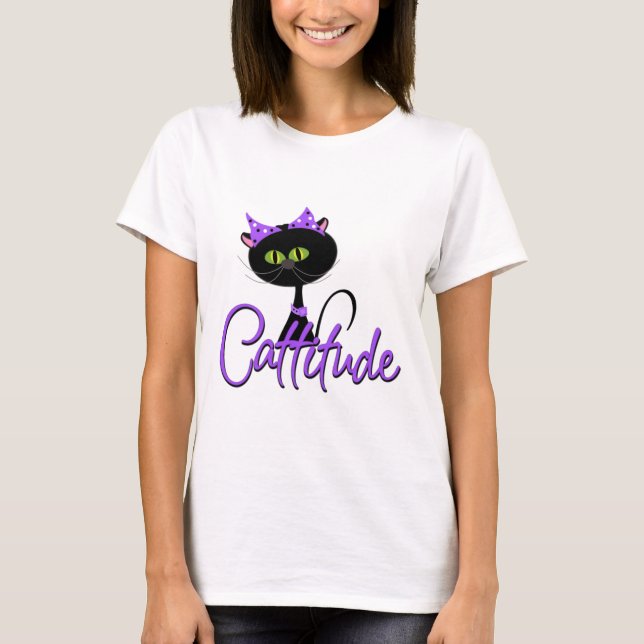 T-shirt mignon de chat noir (Devant)