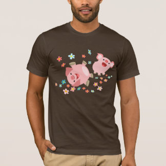T-shirt mignon de deux porcs de bande dessinée au