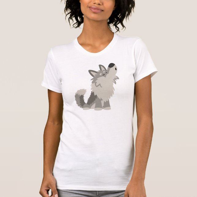 T-shirt mignon de femmes de loup de bande dessinée (Devant)