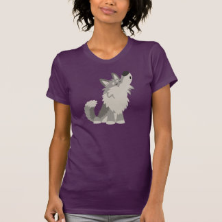 T-shirt mignon de femmes de loup de bande dessinée