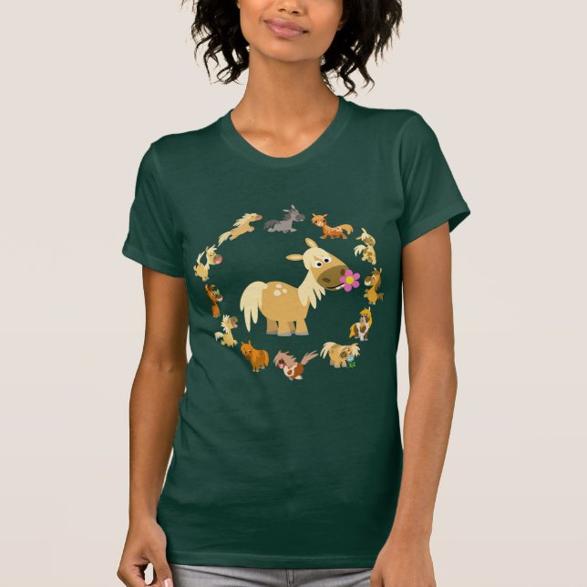 T-shirt mignon de femmes de mandala de poneys de (Devant)