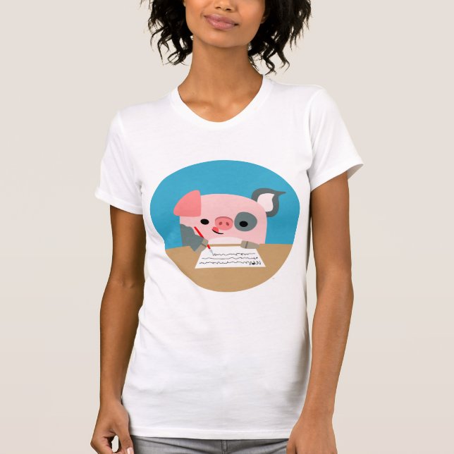 T-shirt mignon de femmes de porc d'écriture de (Devant)