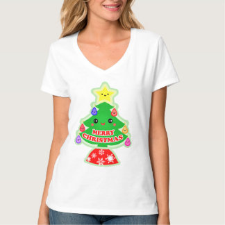 T-shirt mignon de Kawaii d'arbre de Joyeux Noël