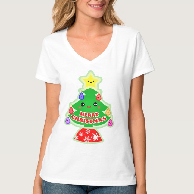 T-shirt mignon de Kawaii d'arbre de Joyeux Noël (Devant)