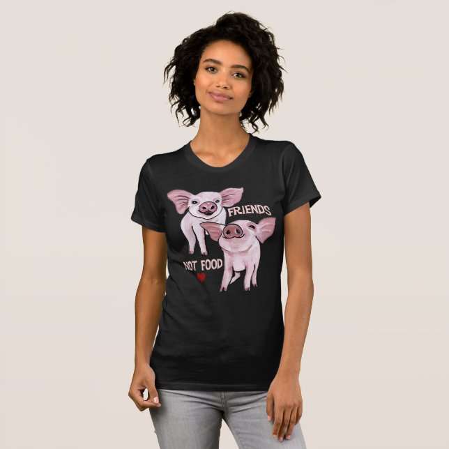 T-shirt mignon de porcs de nourriture d'amis pas (Devant entier)