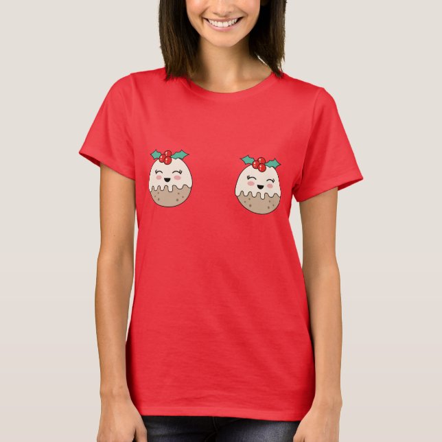 T-shirt mignon de pudding de Noël de Noël de (Devant)