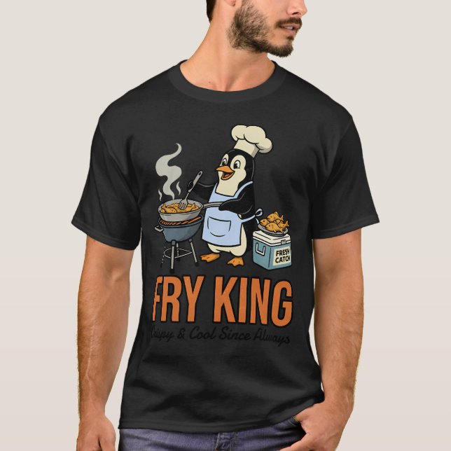 T-shirt Mignon design de roi de la friteuse chef manchot (Devant)