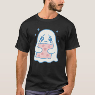 T-shirt Mignon dessin de fantôme qui pleure rose Kawaii Ha
