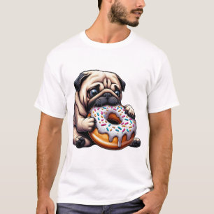 T-shirt Mignon donut de pug de dessin animé drôle qui mâch