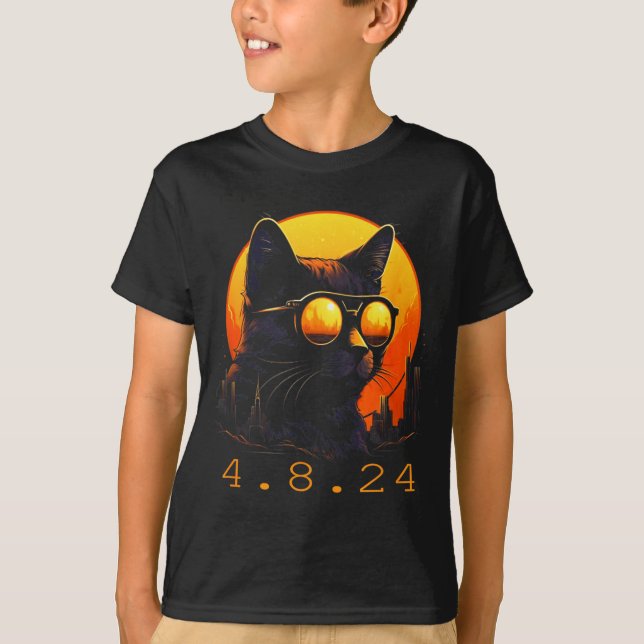 T-shirt Mignon Éclipse Solaire Chat Noir Éclipse (Devant)