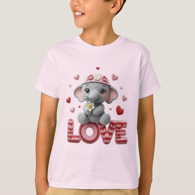 T-shirt Mignon éléphant d'amour de printemps Crochet Décor (Devant)
