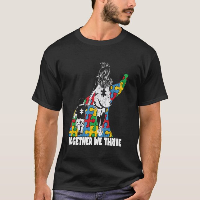 T-shirt Mignon ensemble mère fils garçons autistes sensibi (Devant)