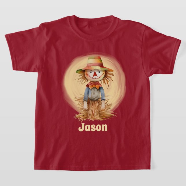 T-shirt mignon épouvantail d'automne ajouter nom enfants (Poser)