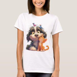 T-SHIRT MIGNON ET ORIGINALE CHIEN ET CHAT HEUREUX