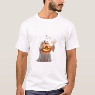 T-shirt Mignon fantôme 3D faisant signe avec une lanterne