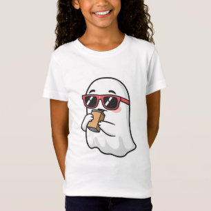 T-Shirt Mignon Fantôme avec des Lunettes de Soleil Buvant 