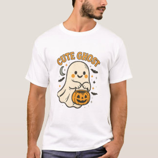 T-shirt Mignon Fantôme Citrouille Halloween Art Rétro