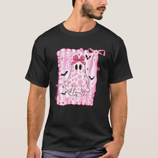 T-shirt Mignon Fantôme Coquette Arc Rose Impression Vache  (Devant)
